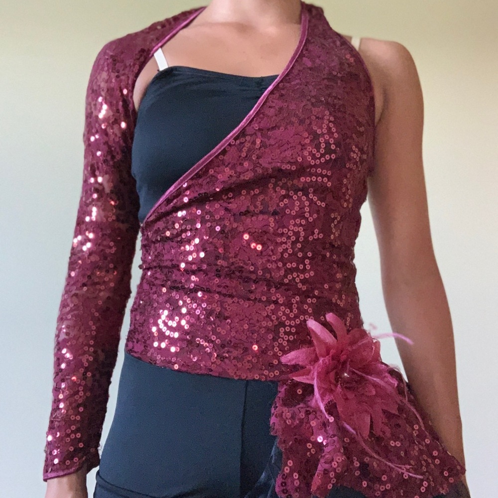 Maroon and black dance costume